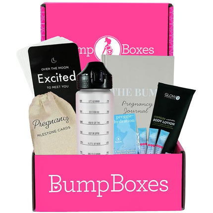 Cadeaux de grossesse Bump Boxes 1er trimestre pour les futures mamans avec bouteille d'eau, carnet, lotion et cartes étapes, cadeau pour la future maman