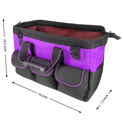 Yongzhenlite Garden Tools Bag 16inch Wide Mouth Women Man's Tool Bag with Molded Base and Plastic-Padded, Inside Pockets for Tool Storage,600D polyester fabric (Purple color)
