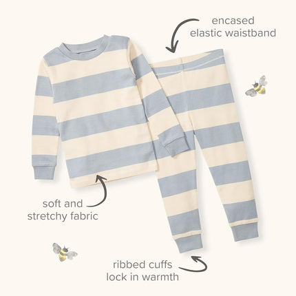 Burt's Bees 2-Piece Pajama Set, T-Shirt and Trousers, 100% Organic Cotton, Baby and Toddler Pajama Pants, Azul (Blue Rugby Stripe), 8 Years