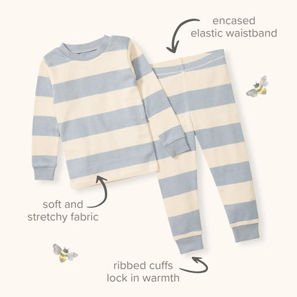 Burt's Bees 2-Piece Pajama Set, T-Shirt and Trousers, 100% Organic Cotton, Baby and Toddler Pajama Pants, Azul (Blue Rugby Stripe), 8 Years
