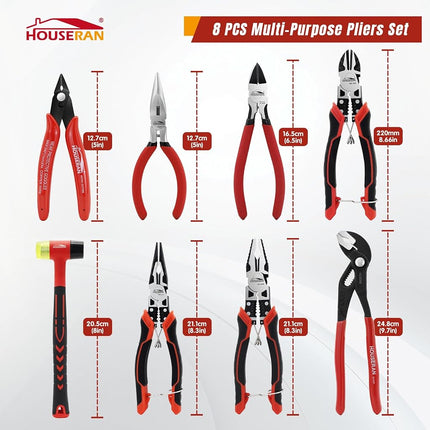 HOUSERAN 8 PCS Pliers Set with Case for DIY & Home Use