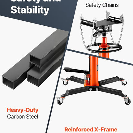 VEVOR Transmission Jack, 1322 LBS Hydraulic Telescoping Transmission Jack, 32"-67" High Lift Transmission Jack Stand with Foot Pedal, 360° Swivel Wheel, Hydraulic Transmission Jack