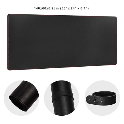 ZORESYN 4XL Oversized large Mouse Pads (140 x 60cm) - PU Leather Extended Large Gaming Mousepad Desk Mat - Nonslip Base and Waterproof Desktop Keyboard Extended Mouse Mat (Black, 4XL - Oversized)