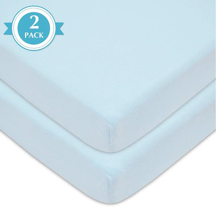 American Baby Company Lot de 2 draps-housses en jersey de coton 100 % naturel pour parc de jeux Pack N Play, bleus, doux et respirants, pour garçons et filles
