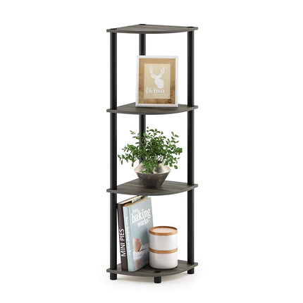 Furinno TURN-N-TUBE Corner Shelf, 4-Tier Corner Bookshelf, Display Storage Shelves with Open Shelves, for Organization and Storage, Living Room, Home Office, Garage, French Oak