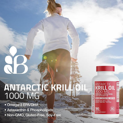 Huile de krill antarctique Bronson 1000 mg avec astaxanthine, 180 capsules molles (90 portions)