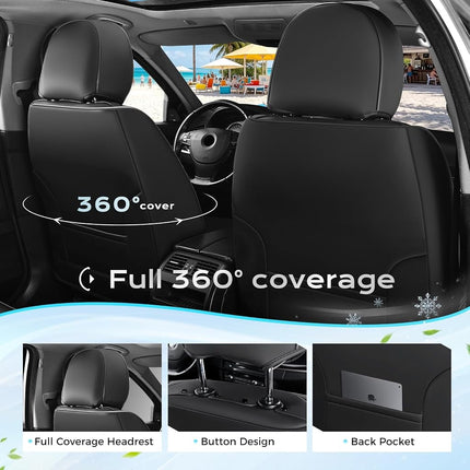 Coverado Leather Front Seat Covers, 2-Pack Universal Waterproof Breathable Leather Woven Leatherette Seat Cushions, Auto Car Seats Protectors, Fit for Most Vehicles-Blackpure