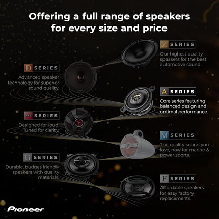 Pioneer A-Series Max TS-A653FH 6.5" 2-Way Speakers (Pair) - 340W Max, Balanced Sound + Smooth Treble, Enhanced Bass, Ideal Factory Upgrade, Installation Adaptors Included