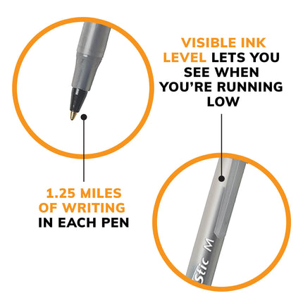 Bolígrafos BiC PENS paquete grande a granel de 240 bolígrafos de tinta, bolígrafos Bic Round Stic Xtra Life de punta mediana de 1.0 mm, 120 bolígrafos negros y 120 bolígrafos azules en un paquete combinado
