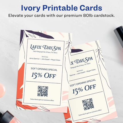 Avery Printable Rectangle Invitation Cards, 5.5" x 8.5", Ivory Cardstock, Laser/Inkjet Cards, 20 Total