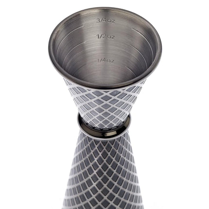 Barfly 1 x 2 oz. Diamond Lattice Etch Japanese Style Jigger, Gun Metal Black