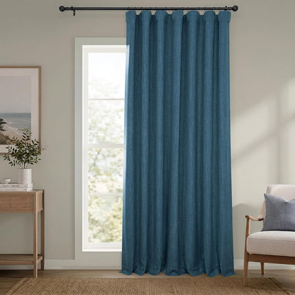 Cortinas HPD Half Price Drapes Faux Linen que Oscurecen la Habitación - Cortinas de Lino de Lujo Extragrandes de 84 Pulgadas de Largo para Dormitorio y Sala de Estar (1 Panel), 100W X 84L, Azul Historia