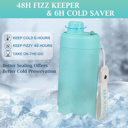 MAXSO Sealed Can Cooler Fizz Lid Can Cover for 12 oz Regular, Slim Skinny Cans & As Thermal Bottle, 4-in-1 Insulated Vacuum Stainless Steel Carbonated Cold Drink Holder - Turquoise