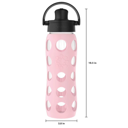 Lifefactory 22-Ounce Glass Water Bottle with Active Flip Cap and Protective Silicone Sleeve, Desert Rose