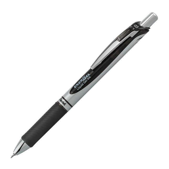Pentel EnerGel RTX Retractable Liquid Gel Pen, (0.3mm) Needle Tip, Extra Fine Line, Black Ink, 3-Pk (BLN73BP3A)
