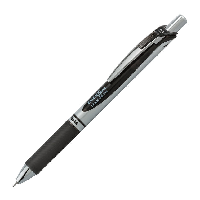 Pentel EnerGel RTX bolígrafo de gel líquido retráctil, punta de aguja (0.3mm), línea extrafina, tinta negra, paquete de 3 (BLN73BP3A)