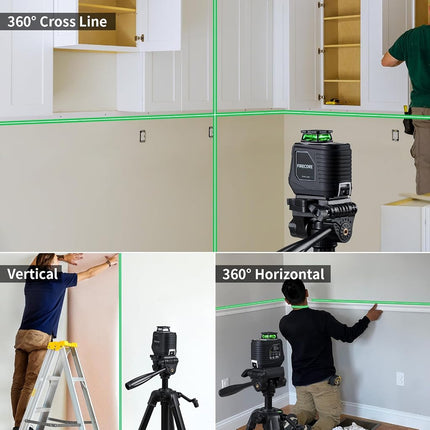 Firecore 360° Laser Level with Tripod, 30m Self Leveling Laser Level Green Cross Line Laser Leveler Tool for Picture Hanging Wall Tile Floor Construction, 1.5m Compact Tripod & Carry Pouch Included