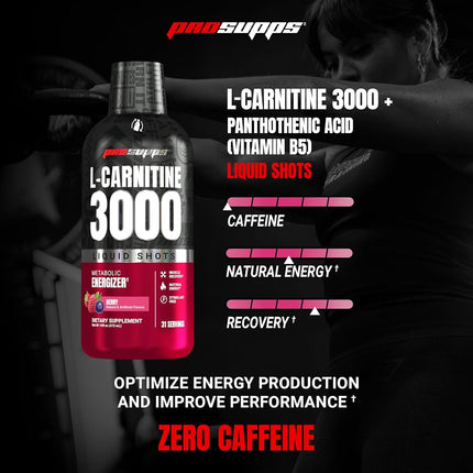 ProSupps L-Carnitine 3000 Liquid Fat Burner, Stimulant Free Metabolic Enhancer, 31 Servings (Berry Flavor)