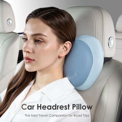 FLORICH Support lombaire avec coussin de nuque pour voiture, coussin de nuque pour chaises, oreiller de tête pour voiture ergonomique en mousse à mémoire de forme ultra-épais pour chaise de bureau (bleu)
