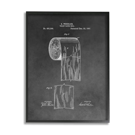 Stupell Industries Vintage Toilet Paper Patent Figure Diagram Distressed Grey Black Framed Wall Art, 11 x 14