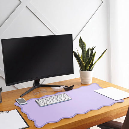 Hahafelt Scalloped Desk Mat Large Scalloped Piping Cute Desk Mat Aesthetic Preppy Table Pad Large Nonslip Pad with Edge Stitching Waterproof Gaming (Purple,36 x 17 Inches)