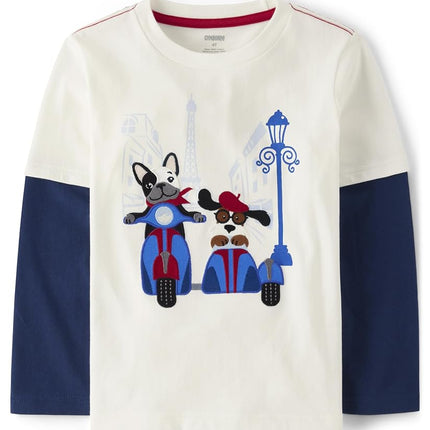 Gymboree Girls' and Toddler Embroidered Graphic Long Sleeve Layered T-Shirts, White Polar, 2T