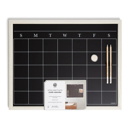 U Brands White Wash Frame Chalkboard Calendar Set, Office Supplies, with Magnet, Chalk Pencils 16” x 20”, 4 Pieces
