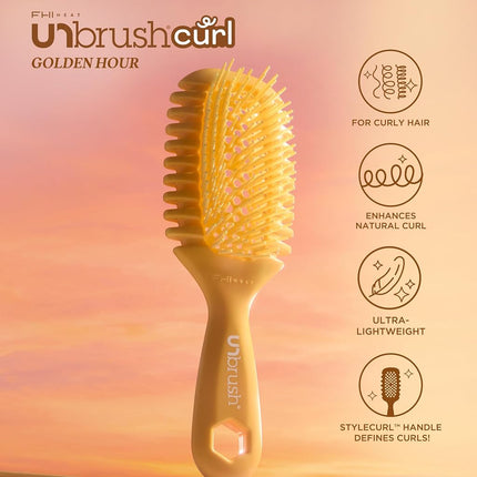 FHI Heat UNbrush Curl Defining Brush — Wavy, Coily, and Curly Hair Brush with DuoFlex Bristles & StyleCurl Handle — for Gentle Detangling & Faster Styling on Wet Hair - Golden Hour
