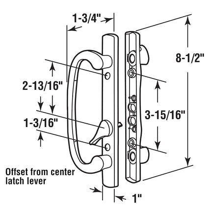 Prime-Line C 1280 Mortise-Style Sliding Door Handle Set – Replace Old or Damaged Door Handles Quickly and Easily –for Right- or Left-Handed Doors - White Diecast, 3-15/16” Mounting Holes
