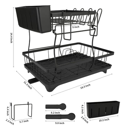 Secaplatos, 16.5 * 11.3 * 14.4'' de 2 niveles para colocar sobre el fregadero, escurridor de gran capacidad con tabla de drenaje y soporte para utensilios, autodrenante, antideslizante para encimera de cocina