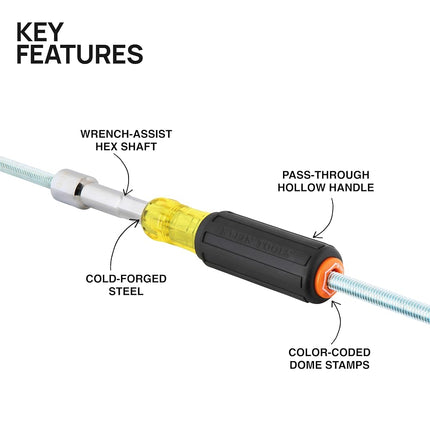 Klein Tools 65406MAGM Metric Magnetic Color-Coded Nut Driver, Hollow-Shaft, Heavy-Duty 6 mm Hex, Pass-Through Design, 6-Point Socket, and Cushion-Grip Handle