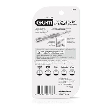 GUM Proxabrush Go-Betweens - Ultra Tight, Interdental Brushes for Tight Teeth, Dental Picks for Plaque Removal, Safe for Braces & Dental Devices, 10ct (4Pk)