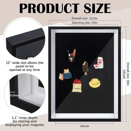 Vicenpal Large Souvenir Magnet Display Case 16 x 12 Souvenir Fridge Magnets Collection Display Board Removable Magnetic Frame Dust Proof Magnetic Case for Wall Tabletop Refrigerator(1 Pcs,Black)