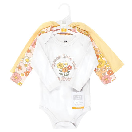 Bodysuits de manga larga de algodón unisex para bebés Hudson Baby, Peace Love Flowers, 12-18 meses, Peace Love Flowers, 12-18 meses