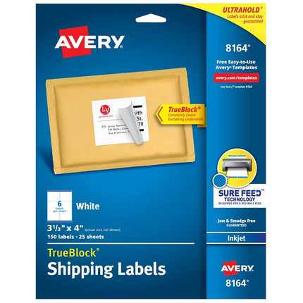 Avery Shipping Labels with TrueBlock Technology for Inkjet Printers , 3-1/3" x 4", Case Pack of 5 (8164)