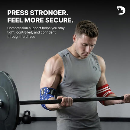 DMoose Fitness Elbow Wraps for Weightlifting (Pair) 40" Adjustable Brace for Joint Support, Pain Relief & Tendonitis-Elbow Straps for Weight Lifting, Bench Press & Gym Workouts, Band for Men & Women