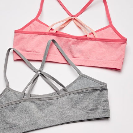 Hanes - Paquete de 2 camisetas sin costuras con espalda deportiva ComfortFlex Fit para niña, color rosa coral/gris jaspeado, talla XL