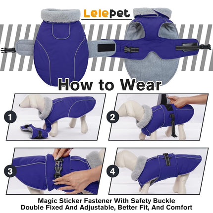 Lelepet Warm Dog Coats for Large Dogs Waterproof Dog Jacket Reflective Pet Fleece Vest Windproof Cold Weather Coats with Adjustable Buckle & Leash Hole, Black, L