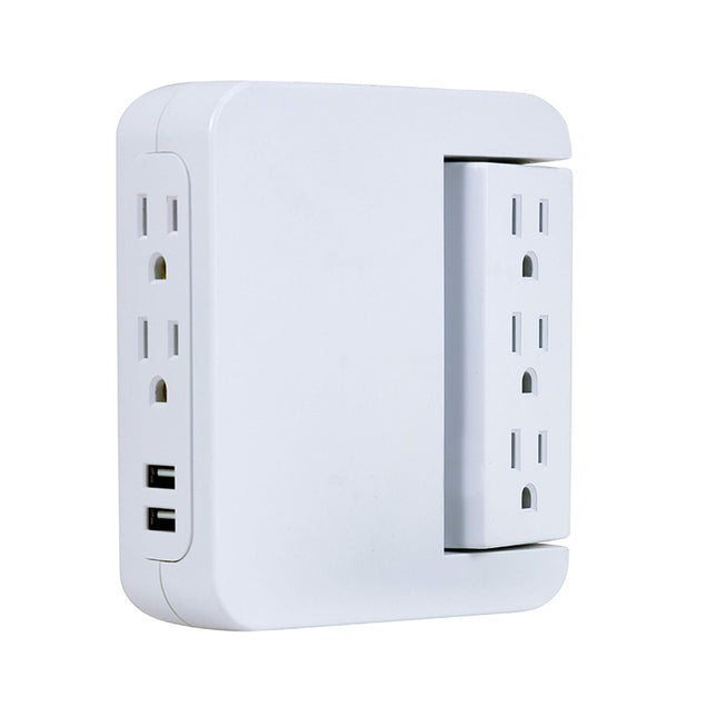 GE Pro Side-Access Swivel Surge Protector, 2 Pack, 5-Outlet Extender with 2 USB Ports, Wall Tap Adapter, Charging Station, 3-Prong, 560 Joules, 2.4 AMP/12 Watt, UL Listed, White, 55246