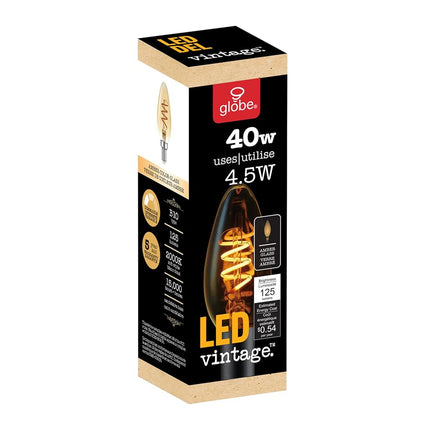 Globe Electric 40W Equivalent Soft White (2000K) Edison Candelabra Amber Glass Dimmable LED Light Bulb 31355, 1-Pack, B10 Vintage