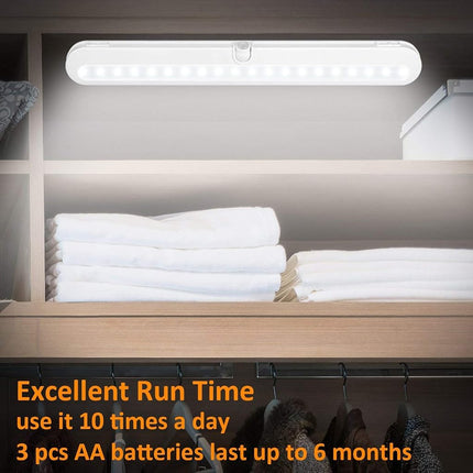 BLS T01L LED Closet Light Super Bright 20 LED Under Cabinet Lighting Battery Powered/DC Input Wireless Motion Sensing Light, Auto On Off Switch, Motion Sensor & Light Sensor, 2 Pack