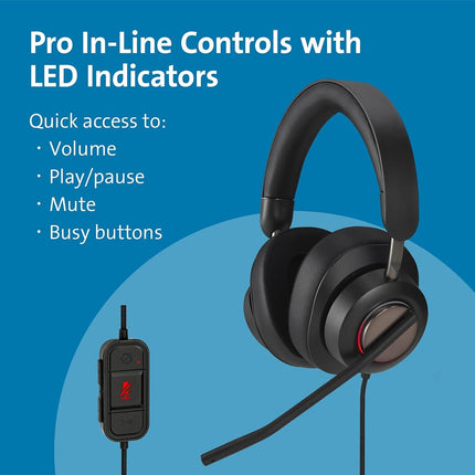 Kensington H2000 Over-Ear USB-C Headset with Microphone, Windows & Mac Compatible USB C Head Set with Mic, Universal Plug & Play Passive Noise Cancelling Headphones with Long 1.8 m Cable (K83451WW)