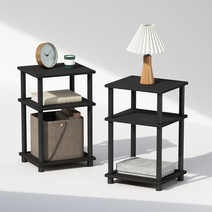 Furinno JUST Night Stand Set of 2, 3-Tier Turn-N-Tube Nightstand, Toolless Bedside Tables, End Table, Side Table with Open Storage for Bedroom, Living Room, Americano