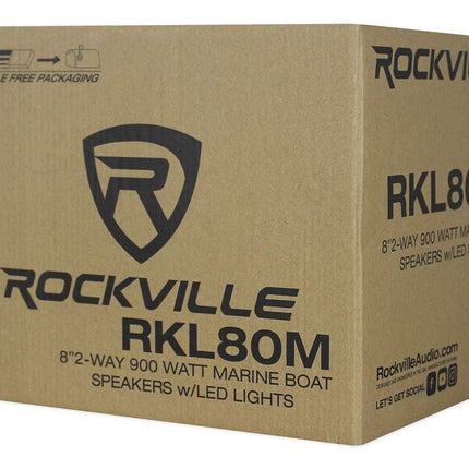 (2) Rockville RKL80MB 8" 900 Watt Marine Wakeboard LED Tower Speakers in Black