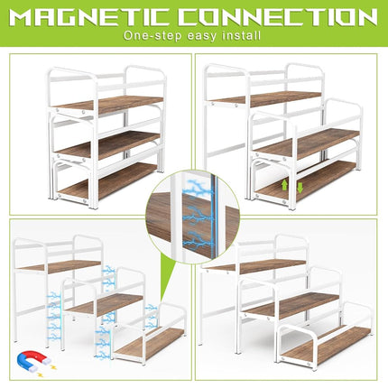 Estante de jarabe de café de 3 niveles para encimera, soporte para jarabe de 12 botellas de gran capacidad con estante de madera y marco de metal para barra de café, estación organizadora de café blanca premium/botellero para almacenamiento de cocina