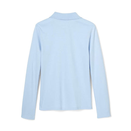 Polo de manga larga interlock para niñas French Toast con cuello picot, azul claro, 10-12 Plus