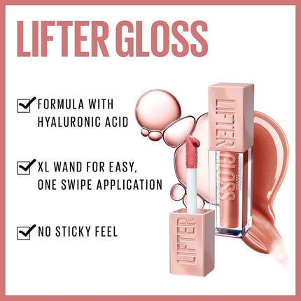 Maybelline Lifter Gloss Lip Gloss Makeup With Hyaluronic Acid, Hydrating, High Shine, Hydrated Lips, Fuller-Looking Lips, Bronzed, Bronze, 0.18 fl oz