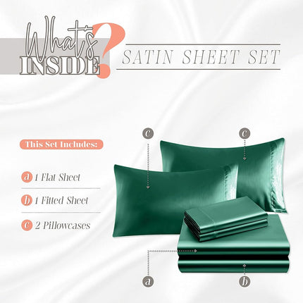 Elegant Comfort Luxurious 4-Piece Silky Satin Sheet Set, Skin and Hair Friendly, Wrinkle, Fade, Stain Resistant with Deep Pockets Fitted Sheet, Cooling Soft Satin Sheet Set, King, Hunter Green