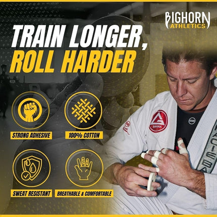 Bighorn Athletics Jiu-Jitsu & Judo Finger Tape, 0.5-Inch x 45-feet, 8-Rolls (White)