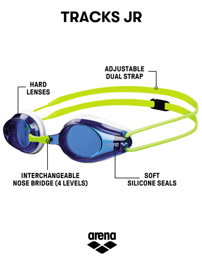 ARENA SWIM GOGGLES TRACKS JUNIOR - BLUE/WHITE/YELLOW